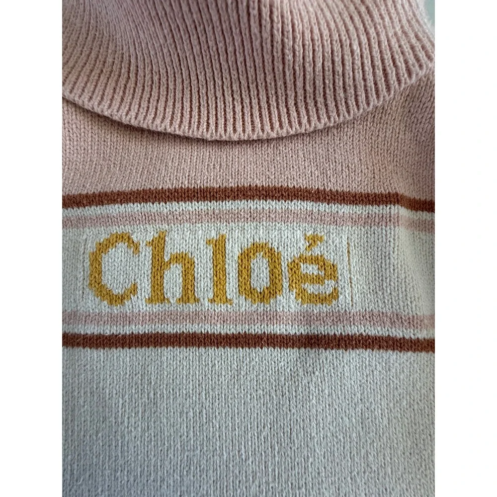 Chloe Girls Knit Sweater Dress Turtleneck Pink Cream Wool Blend Size 6 Designer